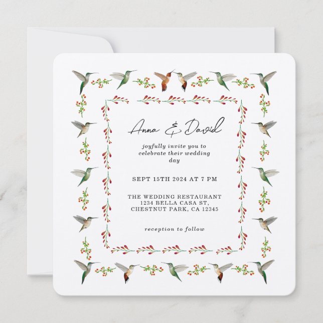 Hummingbird Wedding Invitation (Front)
