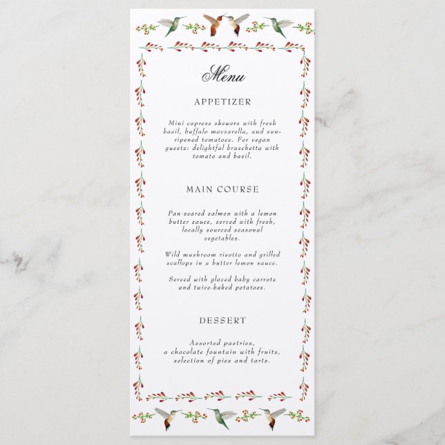 Hummingbird Wedding Menu (Front)