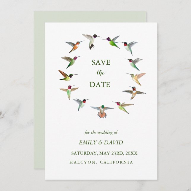 Hummingbird Wedding Save the Date Announcement (Front/Back)
