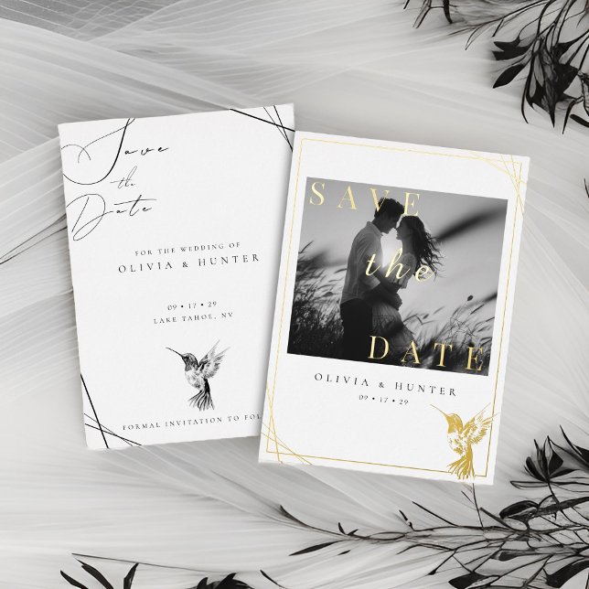 Hummingbird Wedding Save the Date Black and White (Creator Uploaded)
