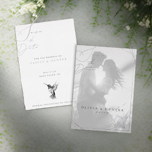 Hummingbird Wedding Save the Date Black and White