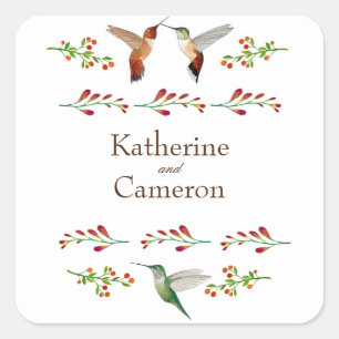 Hummingbird Wedding Square Sticker