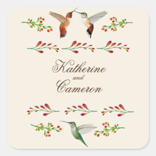 Hummingbird Wedding Square Sticker