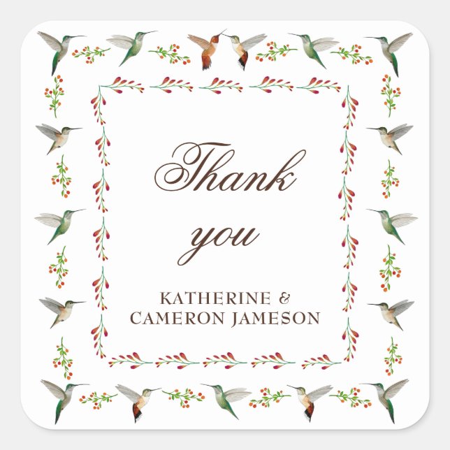 Hummingbird Wedding Thank you  Square Sticker (Front)