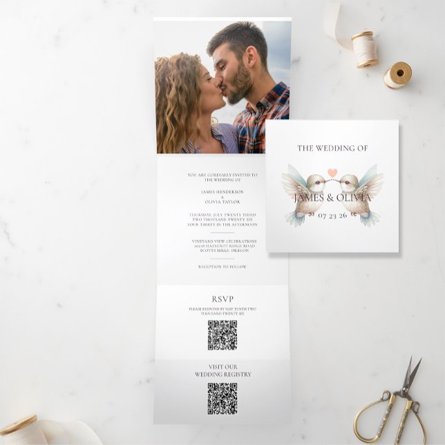 Hummingbird Wedding Trifold Add Photo Invitation (Creator Uploaded)