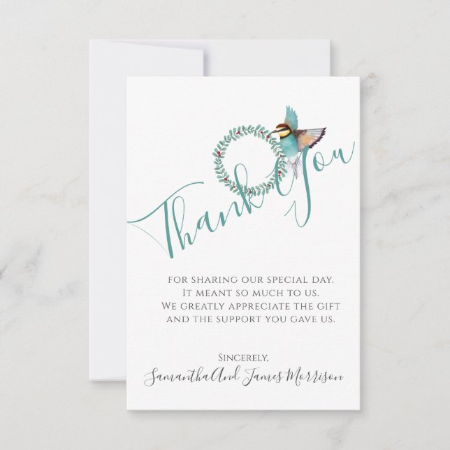 Hummingbird Wedding Wreath Wedding Thank You Card (Front)