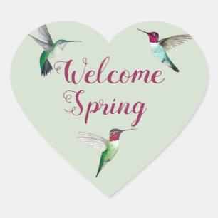 Hummingbird Welcome Spring Heart Sticker