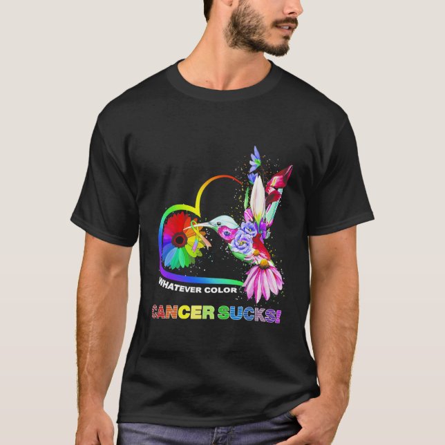Hummingbird Wever Colour Cancer Sucks Fight Cancer T-Shirt (Front)