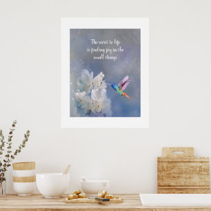 Hummingbird White Flowers Watercolor Print Quote