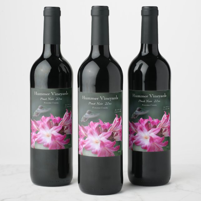 Hummingbird with belladonna lilies wine label (Bottles)