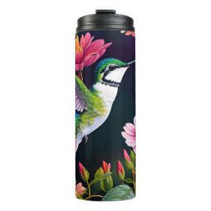 Hummingbird With Colourful Flowers Thermal Tumbler