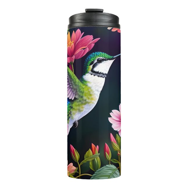 Hummingbird With Colourful Flowers Thermal Tumbler (Front)