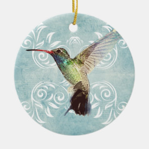 Hummingbird with Flourish Background Ceramic Tree Decoration