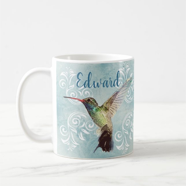 Hummingbird with Flourish Background Coffee Mug (Left)