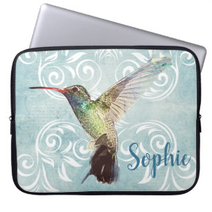 Hummingbird with Flourish Background Laptop Sleeve