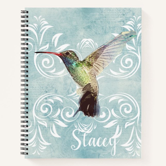 Hummingbird with Flourish Background Notebook (Front)