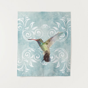 Hummingbird with Flourish Background Tapestry