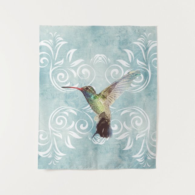 Hummingbird with Flourish Background Tapestry (Front)