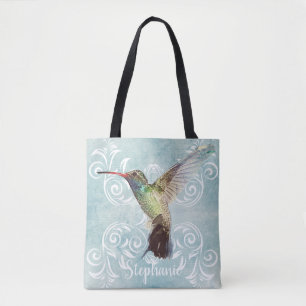Hummingbird with Flourish Background Tote Bag