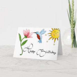 Hummingbird with Flower Happy Birthday Card