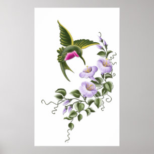 Hummingbird with Flowers 1 Print