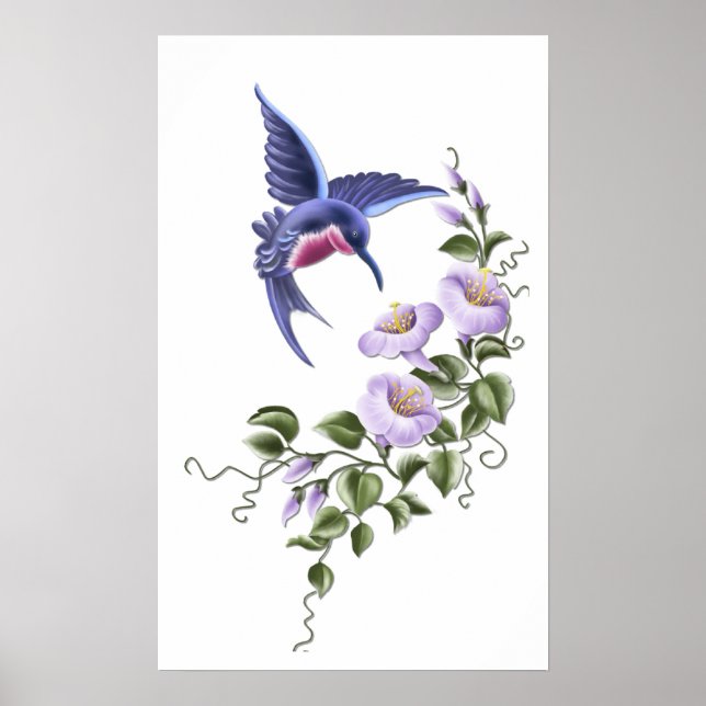Hummingbird with Flowers 2 Print (Front)