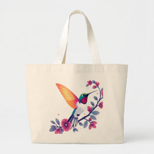 Hummingbird with Flowers Large Tote Bag