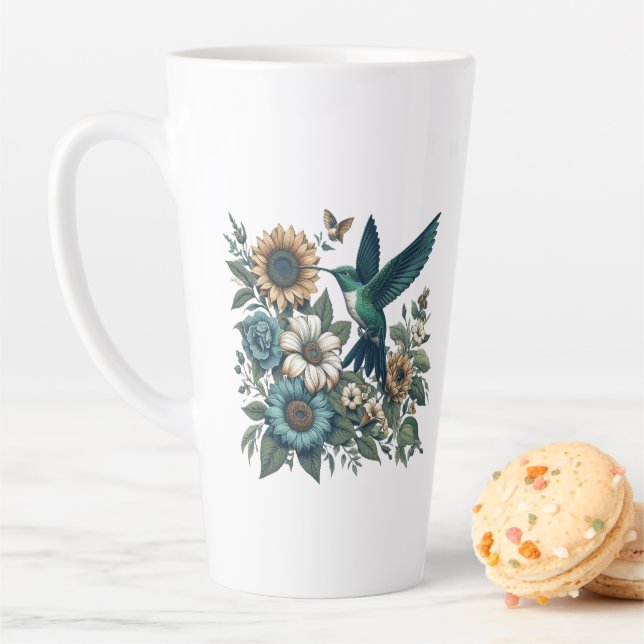 Hummingbird With Flowers Latte Mug (In Situ)