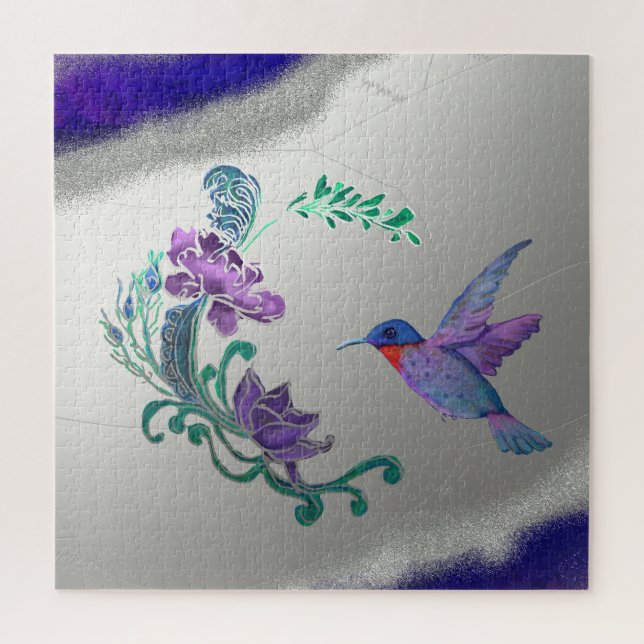 Hummingbird With Flowers on Geode Background  Jigsaw Puzzle (Vertical)