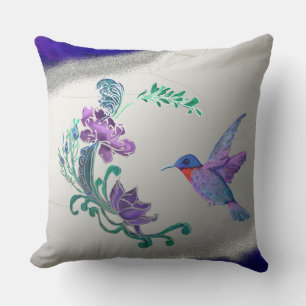 Hummingbird with flowers with geode background cushion