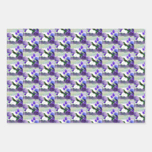 Hummingbird with hydrangeas, roses, purple back wr wrapping paper sheet