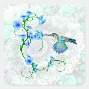 Hummingbird with Morning Glories Square Sticker
