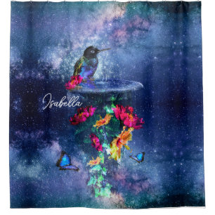 Hummingbird with peony flowers Shower Curtain