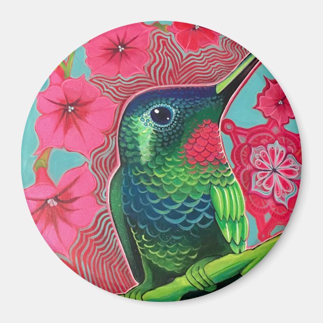 Hummingbird with Petunias Magnet (Front)