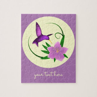 Hummingbird with pink flower jigsaw puzzle