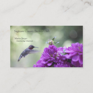 Hummingbird with purple dahlias business card