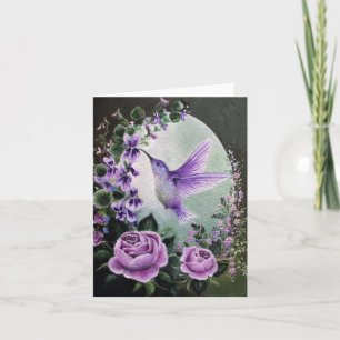 Hummingbird with roses greeting card