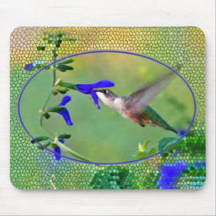 Hummingbird With Stained Glass Frame Mouse Mat