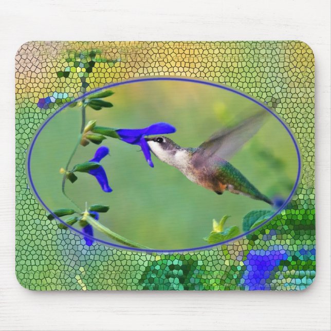 Hummingbird With Stained Glass Frame Mouse Mat (Front)