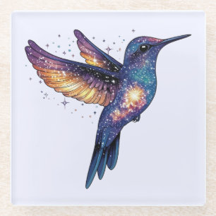 Hummingbird With Stary Night Sky Galaxy Bird Glass Coaster