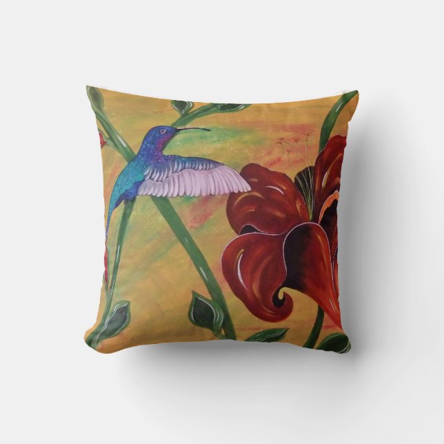 Hummingbird With Tiger Lily Pillow (Front)