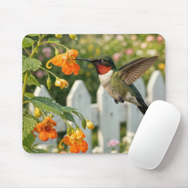 Hummingbird with Touch-Me-Not Flower Mouse Mat (With Mouse)