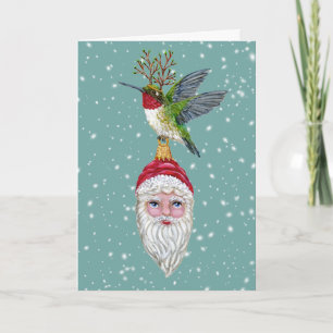 hummingbird with vintage Santa ornament card