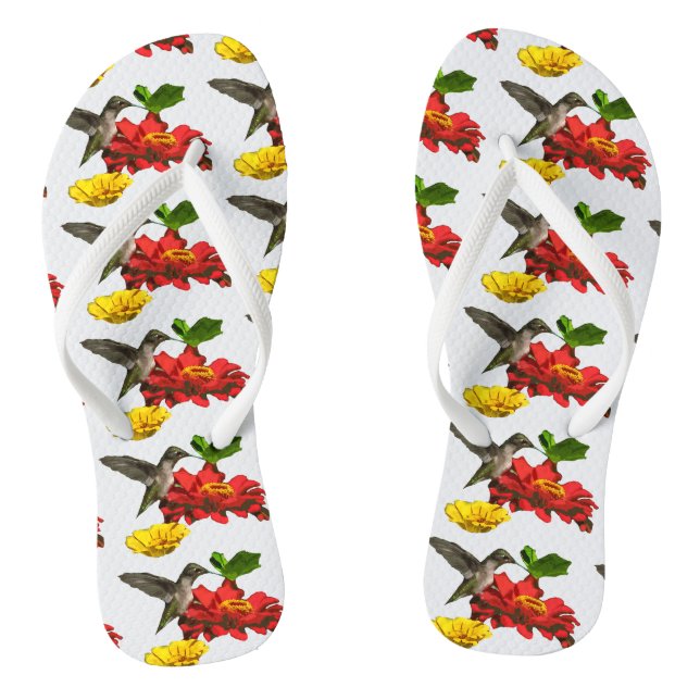 Hummingbird with Zinnia Flowers Flip Flops (Footbed)
