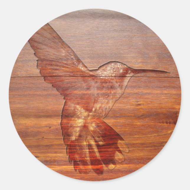 Hummingbird wood carving classic round sticker (Front)