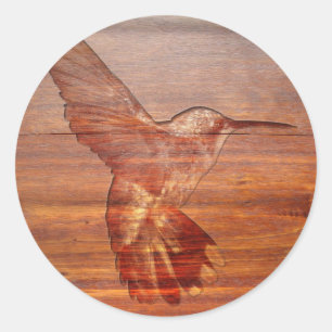 Hummingbird wood carving classic round sticker