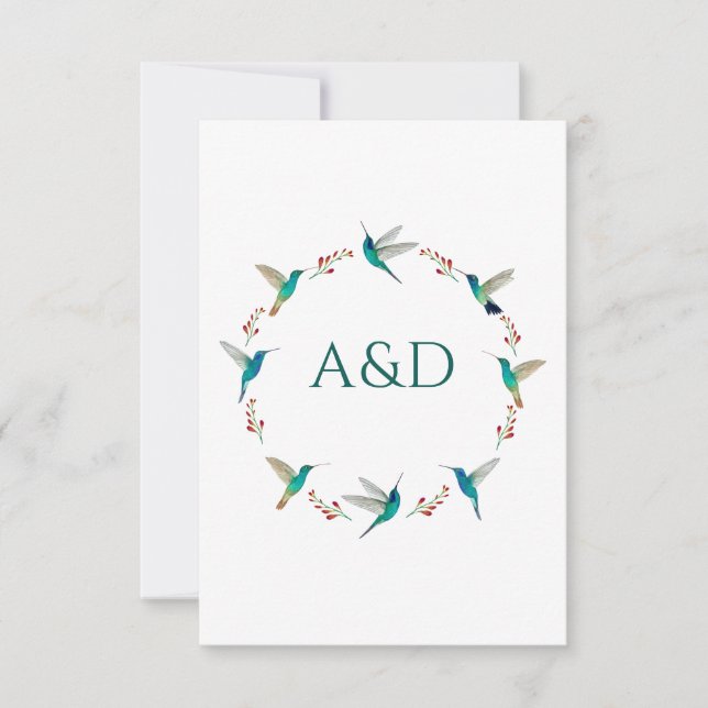 Hummingbird Wreath Wedding RSVP Card (Front)
