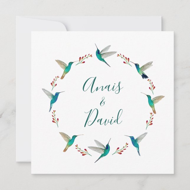 Hummingbird Wreath Wedding Thank You Card (Front)