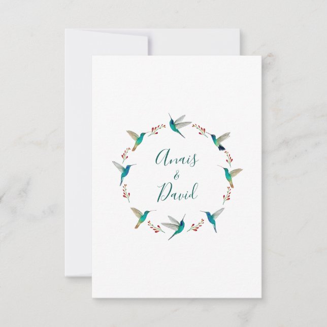 Hummingbird Wreath Wedding Thank You Card (Front)