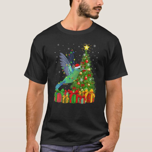 Hummingbird  Xmas Holiday Santa Hummingbird Christ T-Shirt (Front)